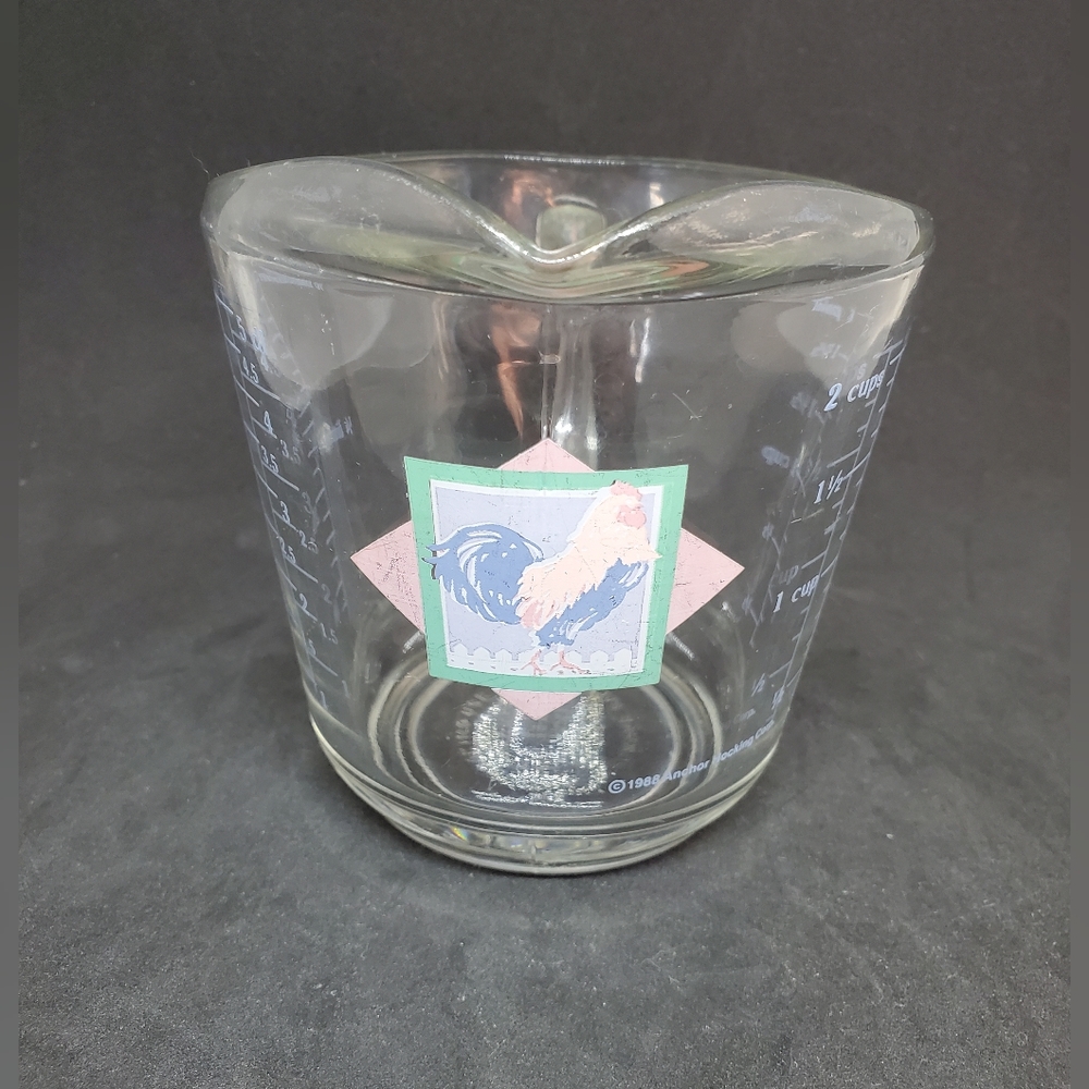 Vintage Anchor Hocking Chicken 2-Cup Glass Measuring Cup 1988